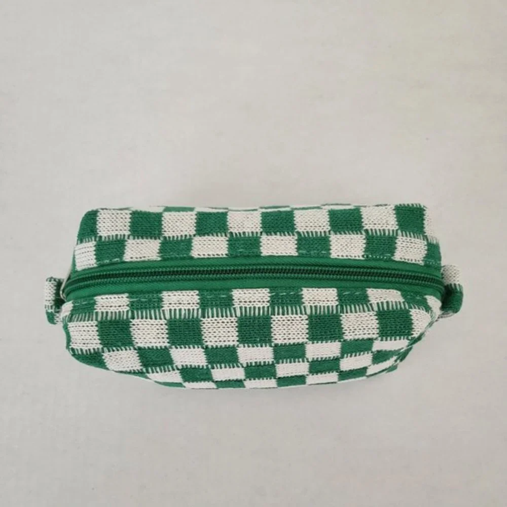 Women's‎ Checkered Print Cosmetic Make Up Beauty Bag in Green